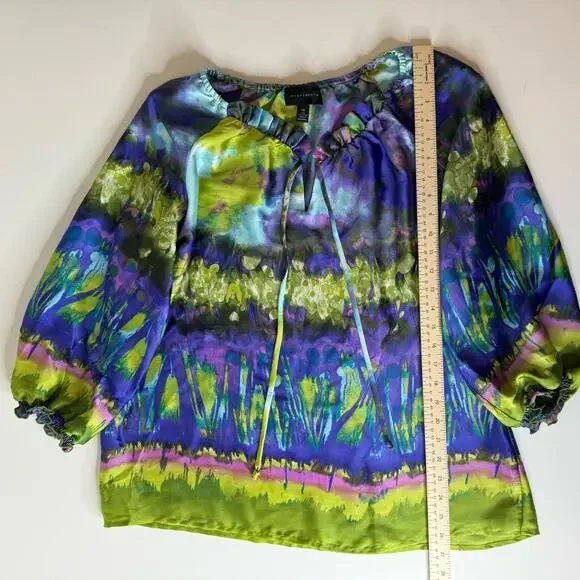 Investments Womens Watercolor Blouse Sz 14 | Fairy Lightweight Art to Wear Artsy - Picture 11 of 12